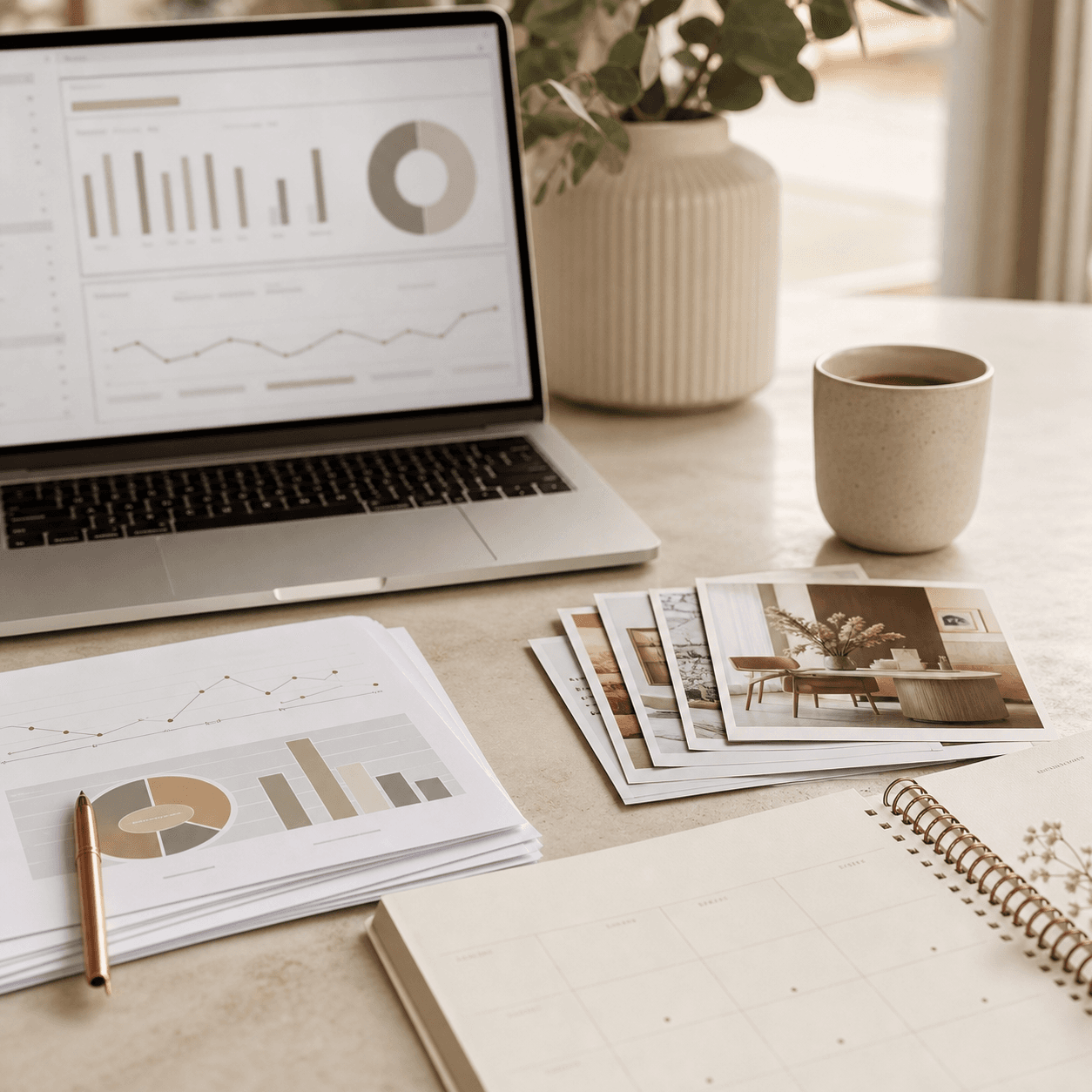 Moodshot fuer Betreuung und Wirkung: Report-Unterlagen, Dashboard und Studiofotos als monatliche Wirkungsuebersicht.